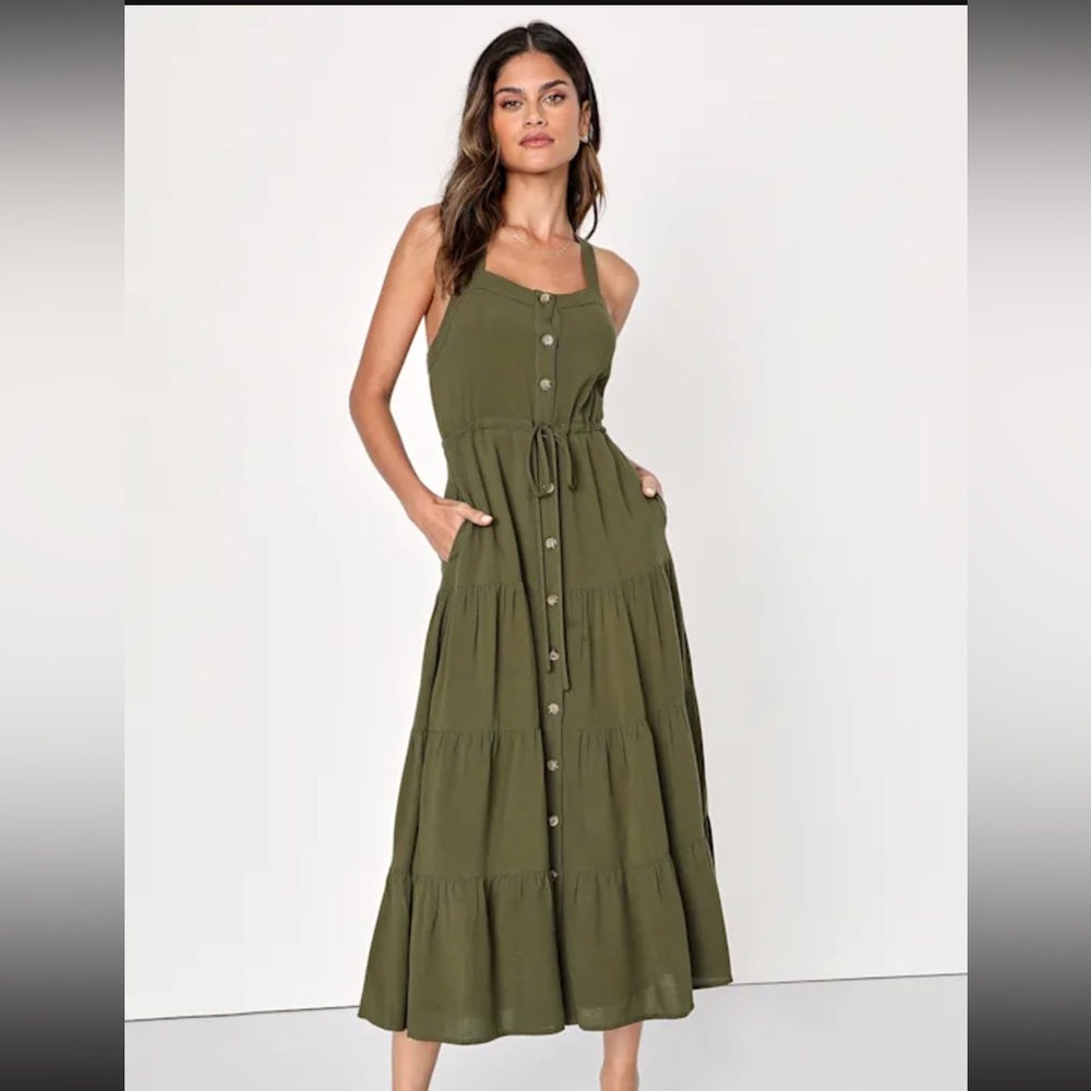 NWT Lulu’s Olive Green Midi Dress